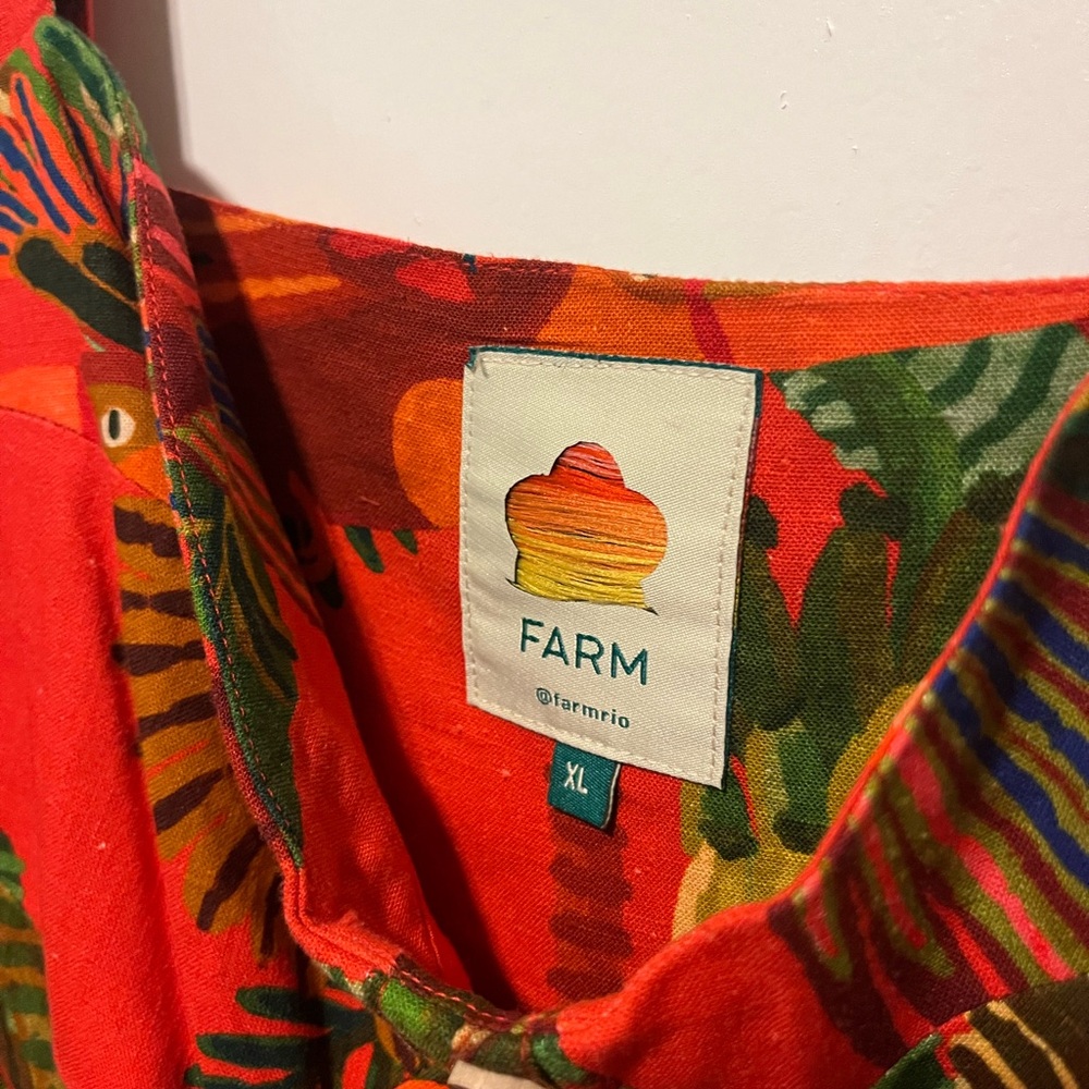 Farm Rio Red Forest Birds Tropical Linen Mini Dress - Picture 4 of 6